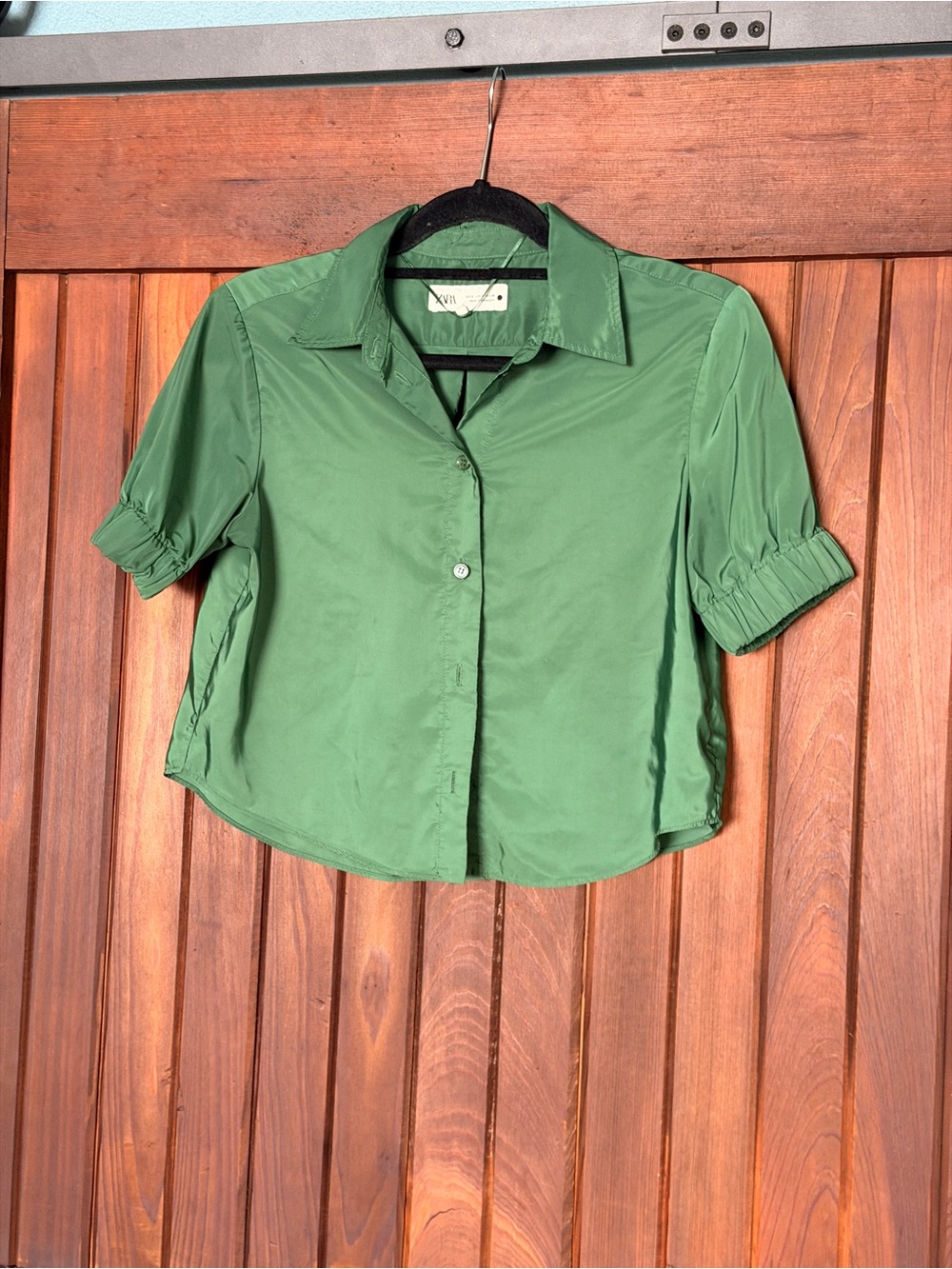 Zara Olive Green Cropped Button-Down Shirt